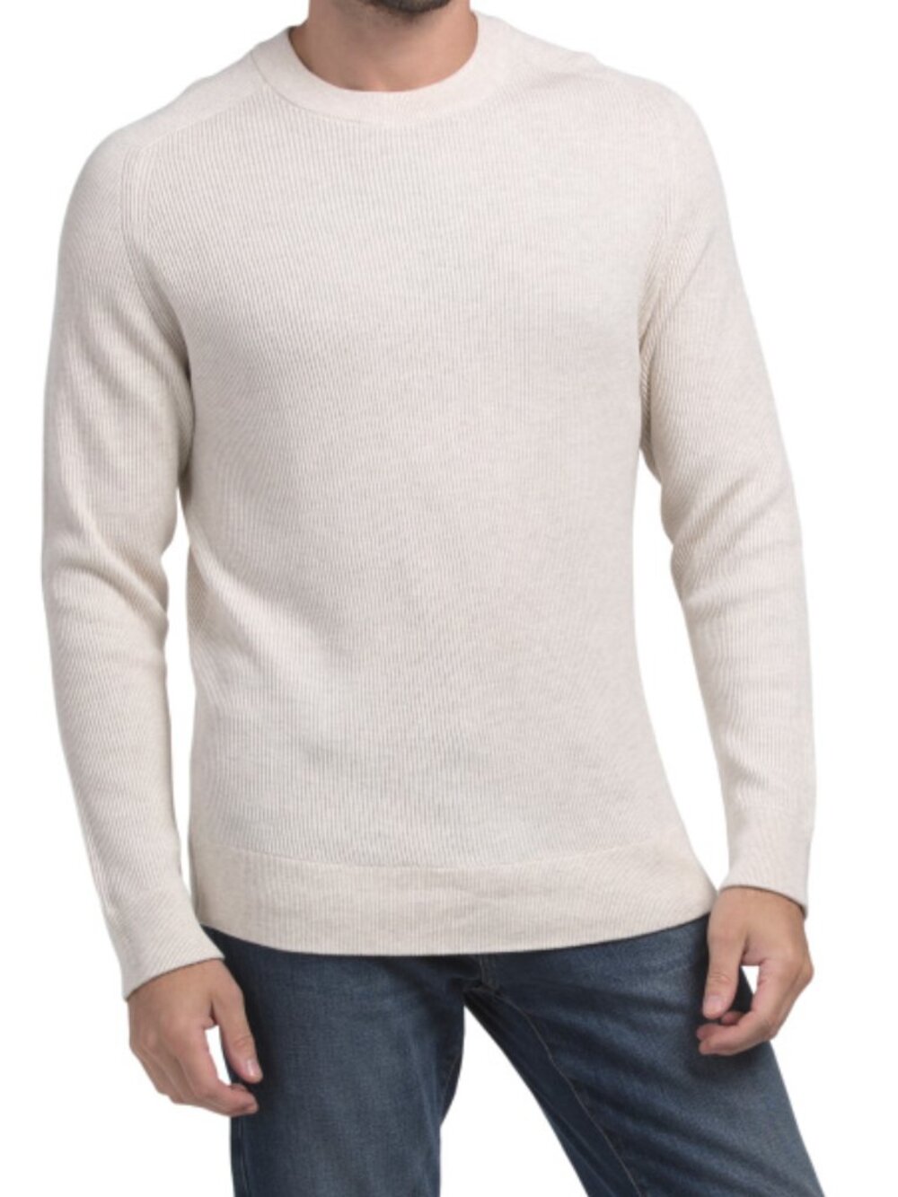 NN07 Men's Ivory Crewneck Ribbed Long Sleeve Sweater